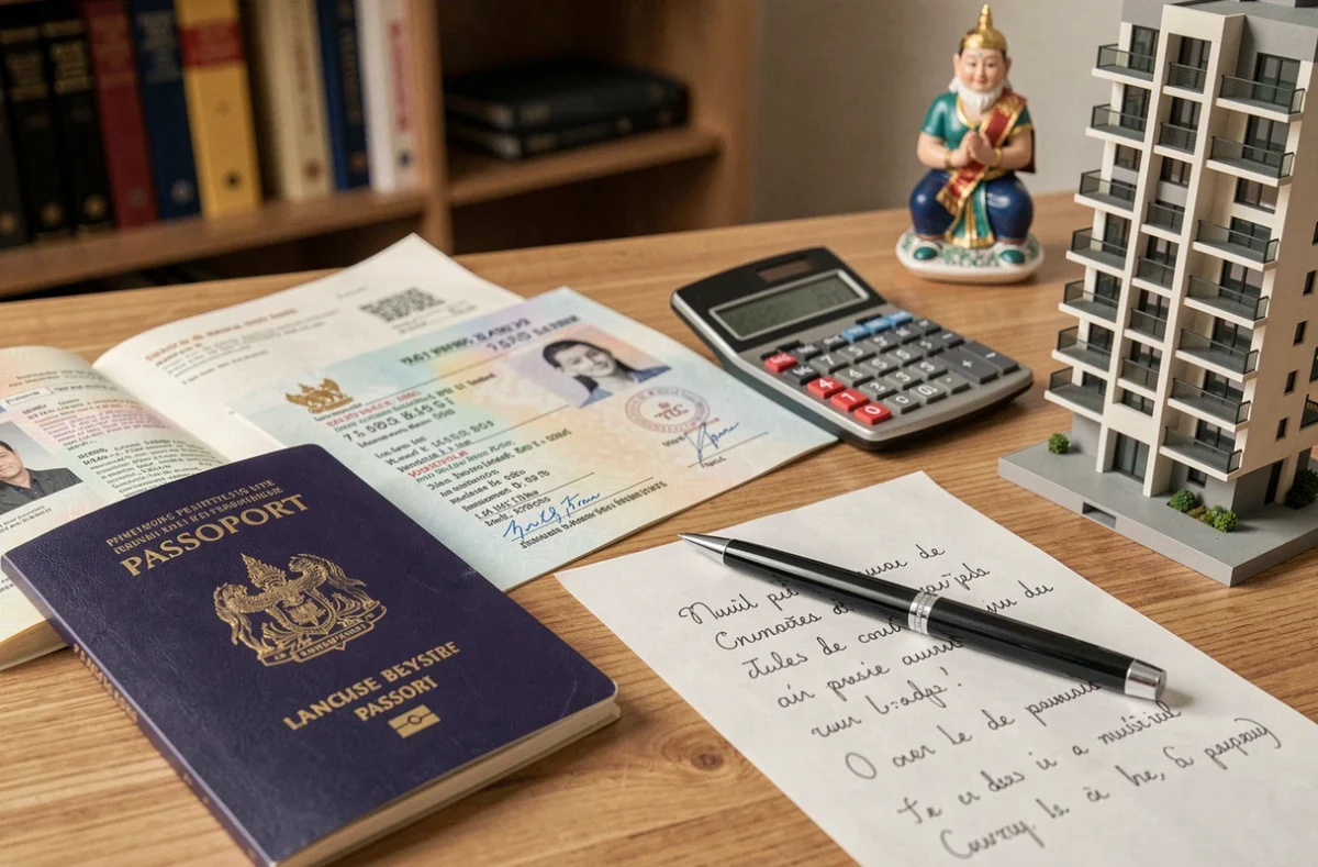 Documents fiscaux pour un investissement immobilier français en Thaïlande : passeport, titre de propriété et calculatrice