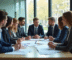 Groupe de professionnels d'affaires discutant de documents financiers