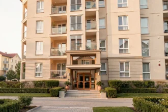 Façade d'un immeuble résidentiel en début de matinée