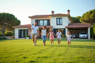 Famille de six devant maison méditerranéenne en Béziers