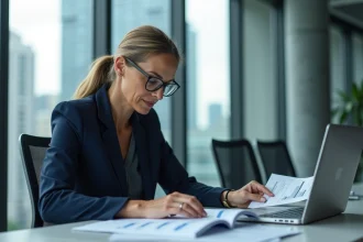 Femme d'affaires concentrée dans un bureau moderne