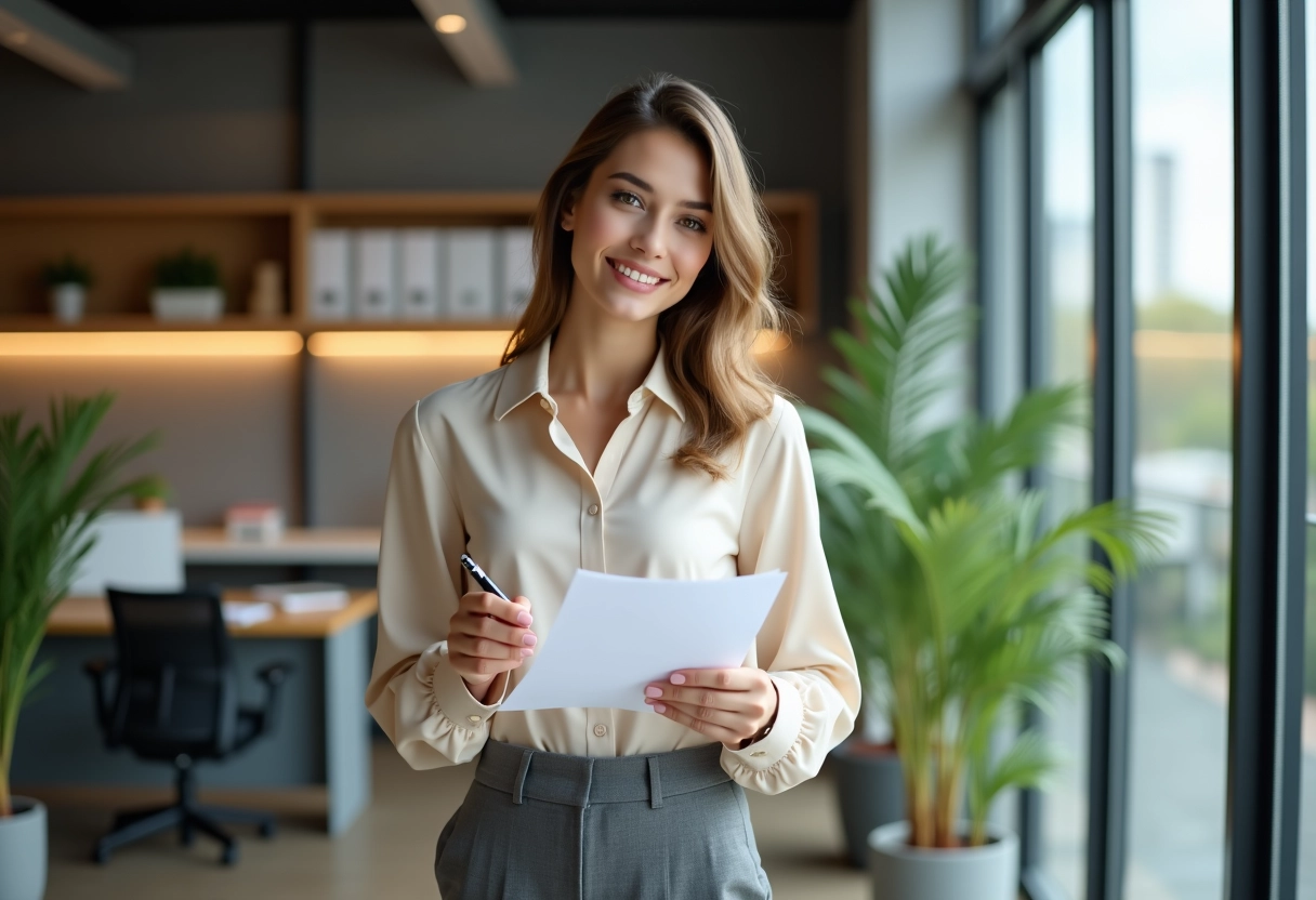 Jeune femme discutant contrat au bureau