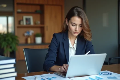 Femme d'affaires analysant des graphiques financiers au bureau
