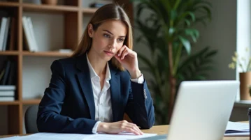 Femme d age moyen examine documents immobiliers dans un bureau