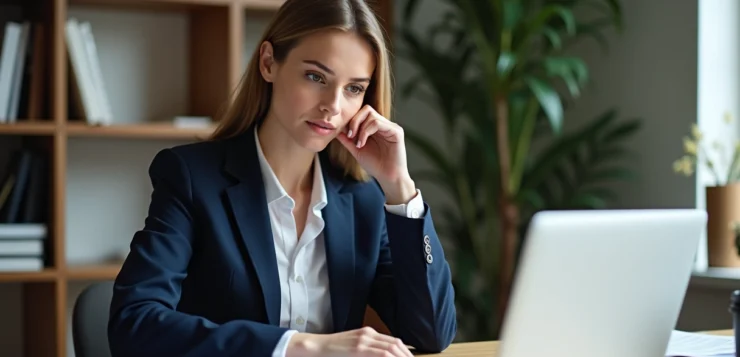 Femme d age moyen examine documents immobiliers dans un bureau