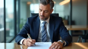 Homme d'affaires en costume navy en réunion