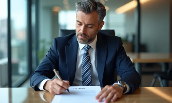 Homme d'affaires en costume navy en réunion