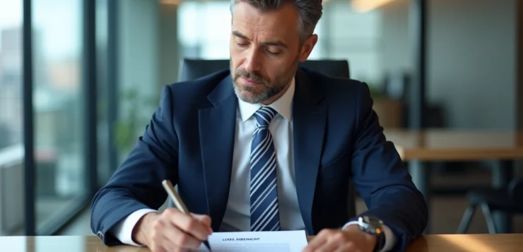 Location de bureau : points à considérer dans le contrat Homme d'affaires en costume navy en réunion