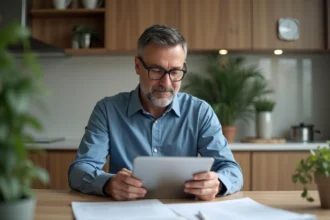 Homme d'âge moyen en tenue décontractée au bureau cuisine