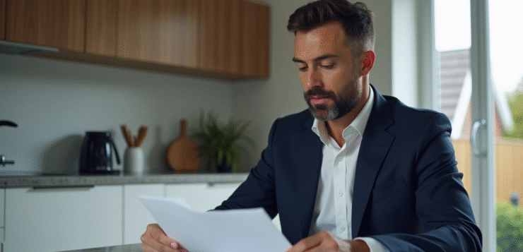 Prêt 100 000 euros : quel impact sur vos finances ? Homme en costume bleu examinant des documents financiers