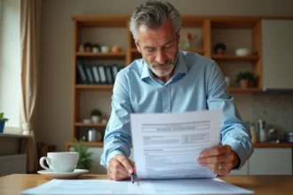 Homme consultant un formulaire de déclaration préalable de travaux à son domicile