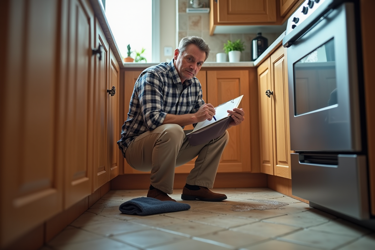 Homme vérifie une fuite sous l