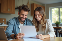 Jeune couple regardant des documents de prêt immobilier