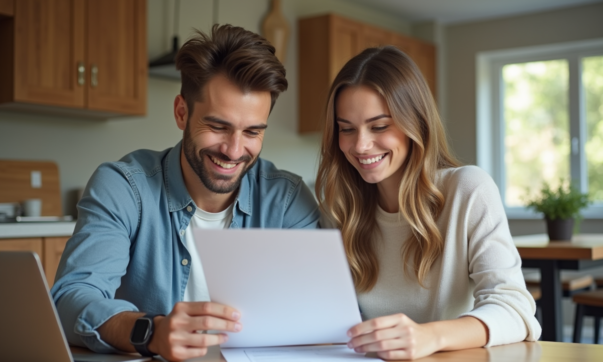 Jeune couple regardant des documents de prêt immobilier