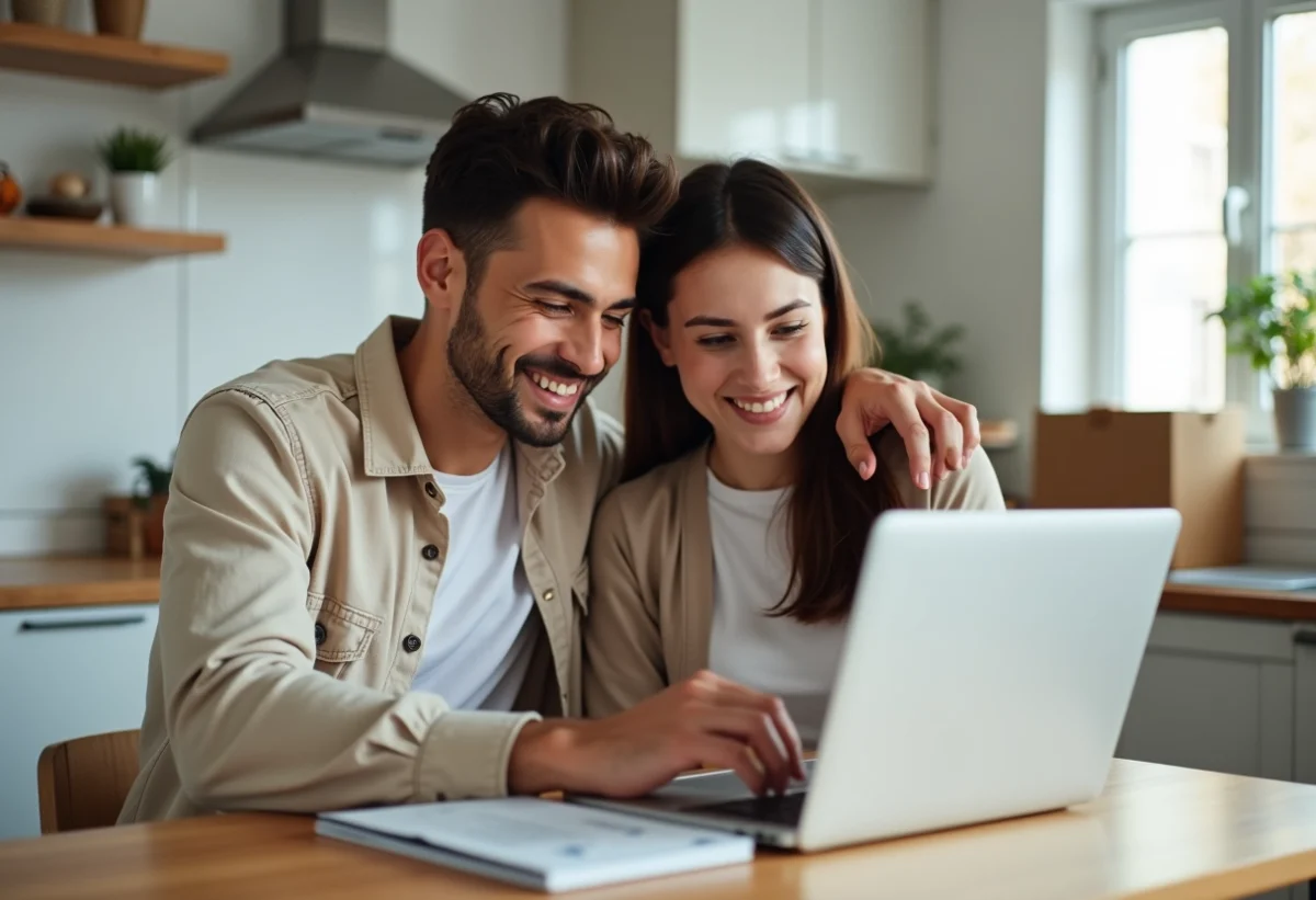 Jeune couple regardant un simulateur de prêt immobilier