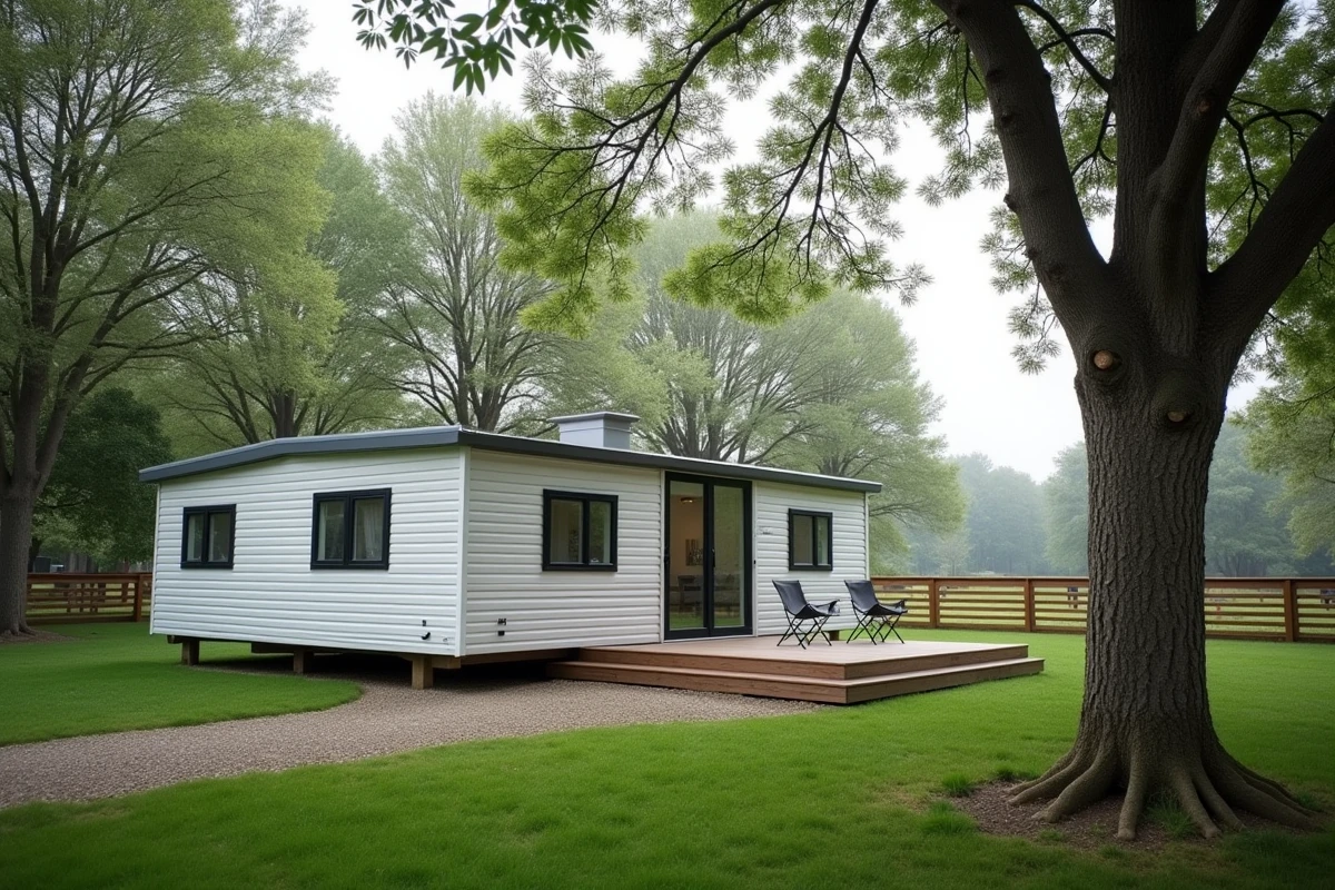 Mobil home installé sur un terrain privé en milieu rural en France