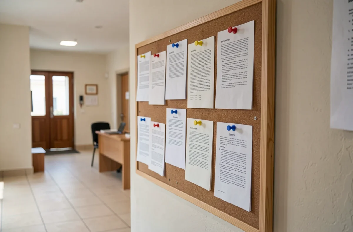 Panneau d'affichage dans le hall d'un immeuble résidentiel
