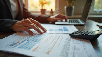 Personne dans un bureau moderne examinant des documents immobiliers