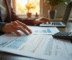 Personne dans un bureau moderne examinant des documents immobiliers