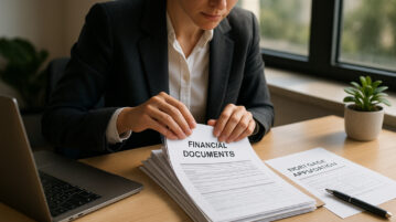 Professionnel bien habille organisant des documents financiers au bureau