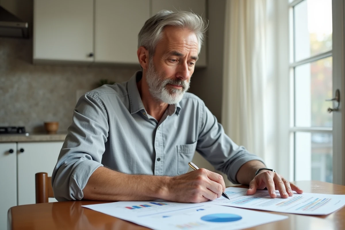 Propriétaire analysant un rapport d'estimation immobilière à une table de salle à manger