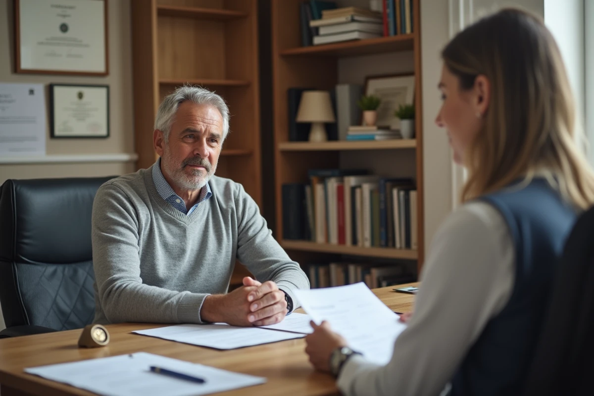 Propriétaire LMNP en rendez-vous avec un conseiller comptable pour régulariser son immatriculation RCS
